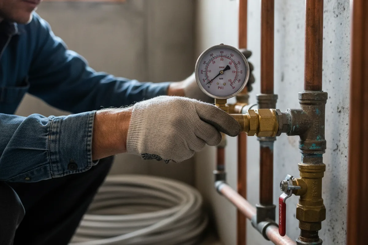 Pressure testing a repaired line during Water Line Repair in Goodfellow AFB